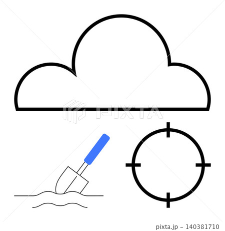 Data storage, cloud computing, digital search, precision, excavation, data retrieval. ion of a cloud, shovel digging and a focus target. Data storage and cloud computing concept Data storage, cloud computing, digital search, precision, excavation, data retrieval. ion of a cloud, shovel digging and a focus target. Data storage and cloud computing concept 140381710