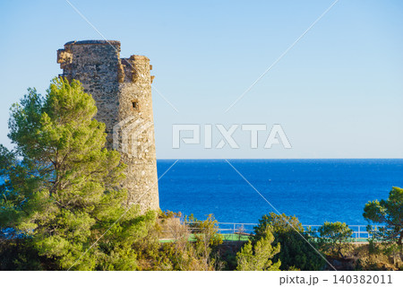 Coastal view with Pine tower on cliffs of Maro Cerro Gordo in Andalusia Spain Coastal view with Pine tower on cliffs of Maro Cerro Gordo in Andalusia Spain 140382011