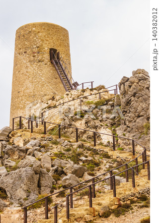 Pirulico tower historical landmark on a rocky outcrop next to the sea in Almeria Spain 140382012