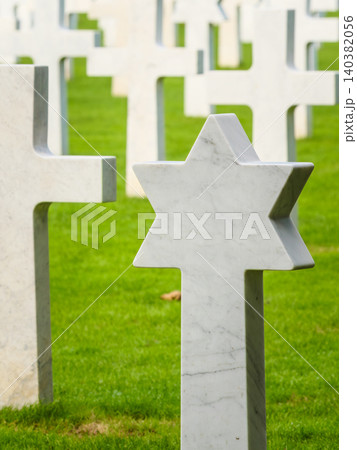 St. Mihiel American Cemetery in Thiaucourt France. White crosses and gravestone with a star of David 140382056