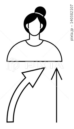 Growth, progress, achievement, career development, personal improvement, direction. A female silhouette with two upward arrows. Growth and progress reflected in minimalistic design Growth, progress, achievement, career development, personal improvement, direction. A female silhouette with two upward arrows. Growth and progress reflected in minimalistic design 140382107