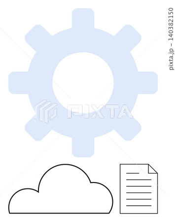 Technology, data integration, cloud storage, file sharing, workflow automation, innovation. A gear, cloud and document icons on a white background. Technology and data integration concepts Technology, data integration, cloud storage, file sharing, workflow automation, innovation. A gear, cloud and document icons on a white background. Technology and data integration concepts 140382150