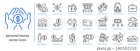 personal money icons, finance icon set, financial management simple symbols, line vector illustration 140382210