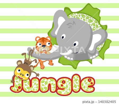 Vector illustration of elephant cartoon with tiger and monkey Vector illustration of elephant cartoon with tiger and monkey 140382405