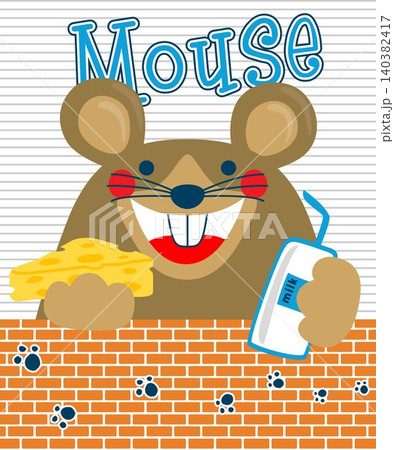 Cute mouse cartoon holding soft drink with cheese Cute mouse cartoon holding soft drink with cheese 140382417