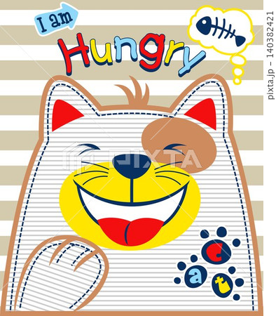 Funny cat artistic cartoon with fishbone Funny cat artistic cartoon with fishbone 140382421