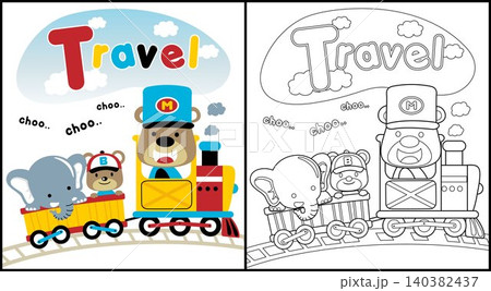 Coloring book of cute animals on steam train Coloring book of cute animals on steam train 140382437