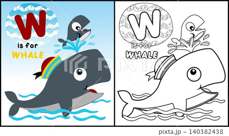Coloring book of whale in sailor cap 140382438