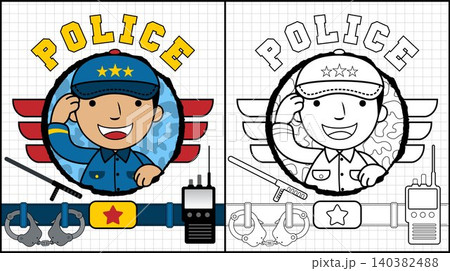Coloring book of policeman cartoon with police equipment Coloring book of policeman cartoon with police equipment 140382488