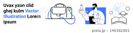 Healthcare, education, innovation, professional tools, medical research, global health. Doctor holding a bottle with stethoscope and bag. Healthcare and education concept 140382801