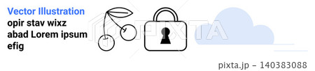 Data security, cloud storage, technology tools, digital safety, online privacy, secure access. A padlock icon, cherries and a cloud. Data security and cloud storage concepts Data security, cloud storage, technology tools, digital safety, online privacy, secure access. A padlock icon, cherries and a cloud. Data security and cloud storage concepts 140383088