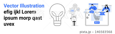 Online shopping, digital teamwork, innovation, idea conceptualization, e-commerce development, marketing interface. Features light bulb, shopping cart collaboration elements. E-commerce Online shopping, digital teamwork, innovation, idea conceptualization, e-commerce development, marketing interface. Features light bulb, shopping cart collaboration elements. E-commerce 140383568