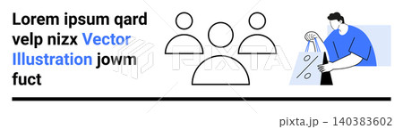 Ecommerce, online shopping, discount promotions, user group targeting, marketing, digital advertising. Group of three user icons and a shopper holding a bag with a percentage sign. Ecommerce Ecommerce, online shopping, discount promotions, user group targeting, marketing, digital advertising. Group of three user icons and a shopper holding a bag with a percentage sign. Ecommerce 140383602