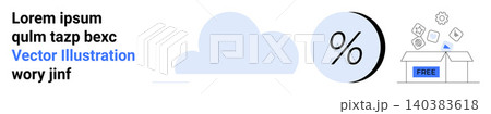 Cloud services, download, online storage, free tools, data saving, percentage analysis. Visual includes cloud shape, percent symbol and an open box with floating icons. Cloud services and download Cloud services, download, online storage, free tools, data saving, percentage analysis. Visual includes cloud shape, percent symbol and an open box with floating icons. Cloud services and download 140383618