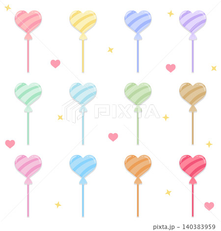 Pastel Heart Shaped Lollipop Candy Set Collection in 12 Colors Cute Sweet Confectionery Vector Illustration Pastel Heart Shaped Lollipop Candy Set Collection in 12 Colors Cute Sweet Confectionery Vector Illustration 140383959