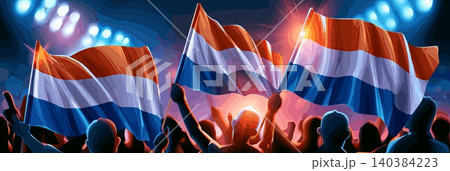 Netherlands football banner. Netherlands national soccer or football background, wallpaper, background, poster. Fans of the national team. 140384223