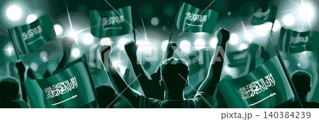 Saudi Arabia football banner. Saudi Arabia national soccer or football background, wallpaper, background, poster. Fans of the national team. Saudi Arabia football banner. Saudi Arabia national soccer or football background, wallpaper, background, poster. Fans of the national team. 140384239
