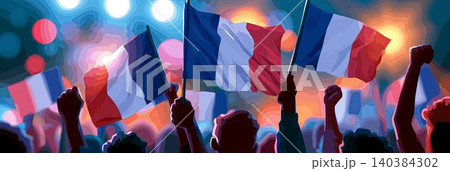 France football banner. France national soccer or football background, wallpaper, background, poster. Fans of the national team. 140384302