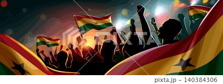 Ghana football banner. Ghana national soccer or football background, wallpaper, background, poster. Fans of the national team. 140384306