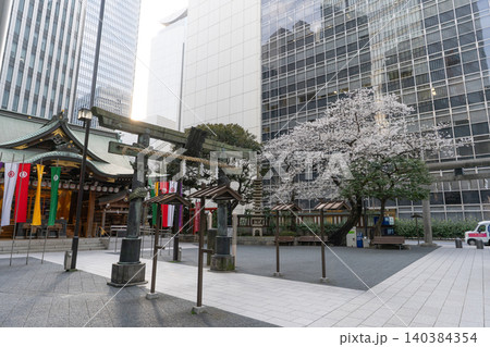 虎ノ門金刀比羅宮と桜と高層ビル群 虎ノ門金刀比羅宮と桜と高層ビル群 140384354