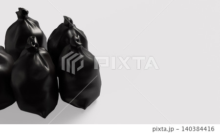 Black Garbage Bags On Minimal Clean Background 3d render. 140384416