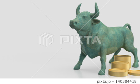 Bull Market Wealth Concept With Coins On White Background 3d render. Bull Market Wealth Concept With Coins On White Background 3d render. 140384419