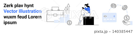 Business development, economic planning, digital finances, online transactions, e-commerce, and financial services. Graphs, briefcase coins and person with phone. Business development and financial Business development, economic planning, digital finances, online transactions, e-commerce, and financial services. Graphs, briefcase coins and person with phone. Business development and financial 140385447