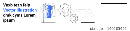Fashion tech, retail innovation, smart design, industry automation, clothing solutions, creativity. Gears and a clothing rack. Fashion tech and retail innovation visualization Fashion tech, retail innovation, smart design, industry automation, clothing solutions, creativity. Gears and a clothing rack. Fashion tech and retail innovation visualization 140385493