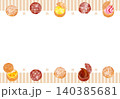 お菓子のフレーム_シュークリーム_チョコ_苺_カスタードクリーム_オレンジ_横位置ブラウン 140385681