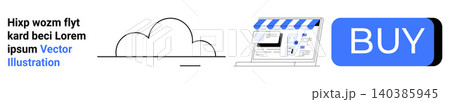 E-commerce, digital marketing, cloud storage, online shopping, internet business, digital payment. Cloud with horizontal line, online storefront blue buy button. E-commerce and digital marketing E-commerce, digital marketing, cloud storage, online shopping, internet business, digital payment. Cloud with horizontal line, online storefront blue buy button. E-commerce and digital marketing 140385945