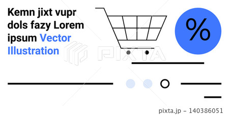 E-commerce, sales promotion, online shopping, retail marketing, discount deals, consumer trends. Shopping cart and percentage icon with abstract lines and shapes. E-commerce and sales promotion E-commerce, sales promotion, online shopping, retail marketing, discount deals, consumer trends. Shopping cart and percentage icon with abstract lines and shapes. E-commerce and sales promotion 140386051