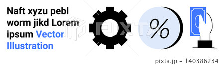 Financial management, productivity tools, savings, business growth, account analysis, and economic planning. Gear, percentage symbol and hand with money highlighted. Financial and productivity Financial management, productivity tools, savings, business growth, account analysis, and economic planning. Gear, percentage symbol and hand with money highlighted. Financial and productivity 140386234
