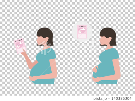 Vector illustration of a pregnant woman holding a maternal and child health handbook. Vector illustration of a pregnant woman holding a maternal and child health handbook. 140386304