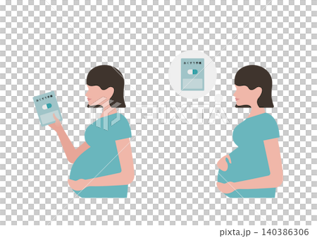 一位孕婦手持用藥記錄簿的向量插圖。 一位孕婦手持用藥記錄簿的向量插圖。 140386306