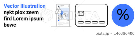Digital marketing, online promotions, ecommerce platforms, financial management, advertising strategies, customer engagement. Megaphone, credit card and percentage symbol . Digital marketing 140386400