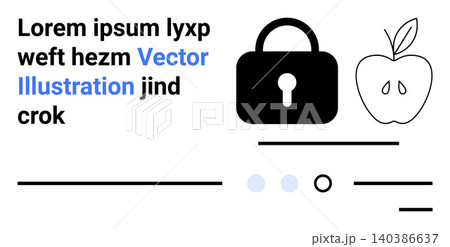 Cybersecurity, data protection, healthy choices, education, simplicity, minimalism. A lock icon, abstract text and apple shape on a clean background. Cybersecurity and data protection Cybersecurity, data protection, healthy choices, education, simplicity, minimalism. A lock icon, abstract text and apple shape on a clean background. Cybersecurity and data protection 140386637