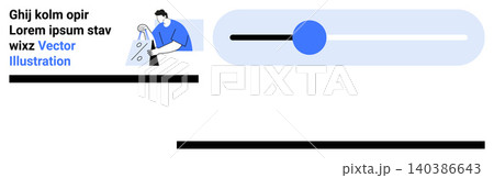 User interface components, graphic design, engineering, project management, UIUX design, teamwork. Man holding a blueprint with slider element. Graphic design and engineering concept User interface components, graphic design, engineering, project management, UIUX design, teamwork. Man holding a blueprint with slider element. Graphic design and engineering concept 140386643