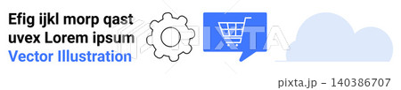 Technology, e-commerce, cloud computing, online shopping, digital marketing, innovation. Gear, shopping cart in speech bubble cloud. Technology and e-commerce 140386707