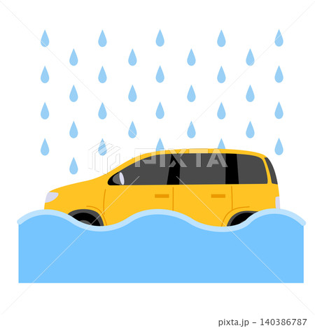道路に水が溜まって車が水没しているイラスト 道路に水が溜まって車が水没しているイラスト 140386787