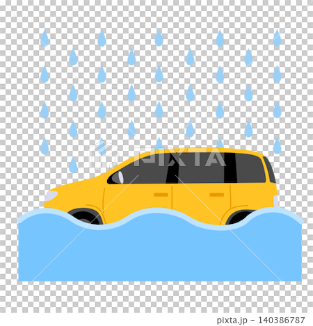 道路に水が溜まって車が水没しているイラスト 道路に水が溜まって車が水没しているイラスト 140386787