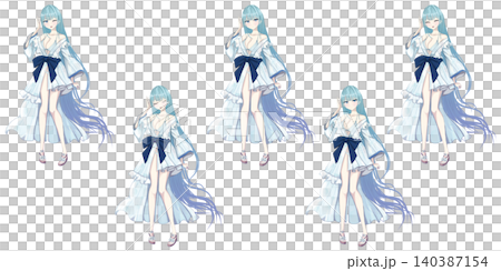 Cute blue-haired character full-body illustration for TRPG/game - Anime/manga style illustration set 140387154