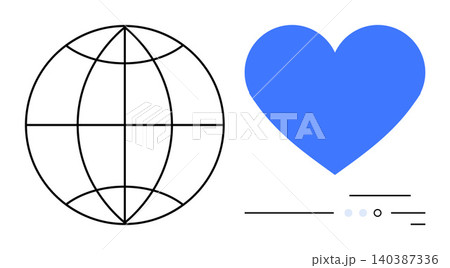 Connectivity, globalization, social networking, compassion, digital support, worldwide love. Globe and heart symbol with minimal lines. Connectivity and globalization highlighted Connectivity, globalization, social networking, compassion, digital support, worldwide love. Globe and heart symbol with minimal lines. Connectivity and globalization highlighted 140387336