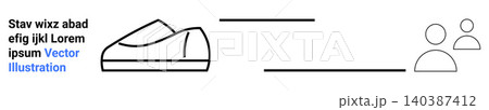 Fashion, minimalism, education, branding, design concepts, communication. Outline of a shoe with accompanying text and two abstract human figures. Fashion and minimalism concept 140387412