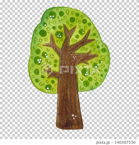 Tree with green foliage, watercolor illustration, cartoon. Hand-drawn illustration. Design for stickers, cards, scrapbooking. Forest, nature, tree, foliage Tree with green foliage, watercolor illustration, cartoon. Hand-drawn illustration. Design for stickers, cards, scrapbooking. Forest, nature, tree, foliage 140387530