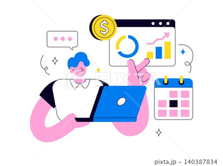 Expense Management Vector Illustration Featuring Budget Planning, Financial Tracking, Accounting Analytics, Savings Strategy, and Expense Monitoring 140387834