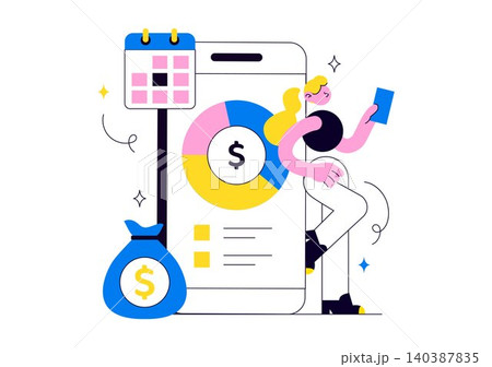 Expense Management Vector Illustration Featuring Budget Planning, Financial Tracking, Accounting Analytics, Savings Strategy, and Expense Monitoring Expense Management Vector Illustration Featuring Budget Planning, Financial Tracking, Accounting Analytics, Savings Strategy, and Expense Monitoring 140387835