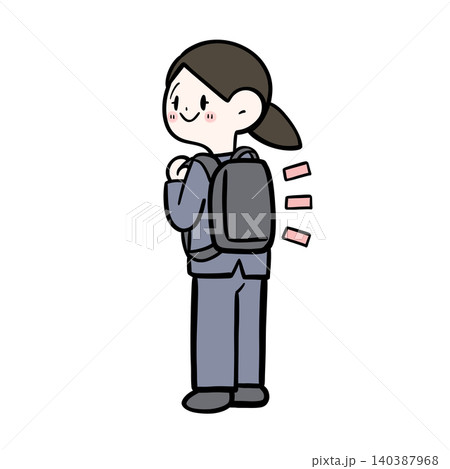 リュックを背負って歩く女性会社員のイラスト｜後ろ姿・通勤 140387968