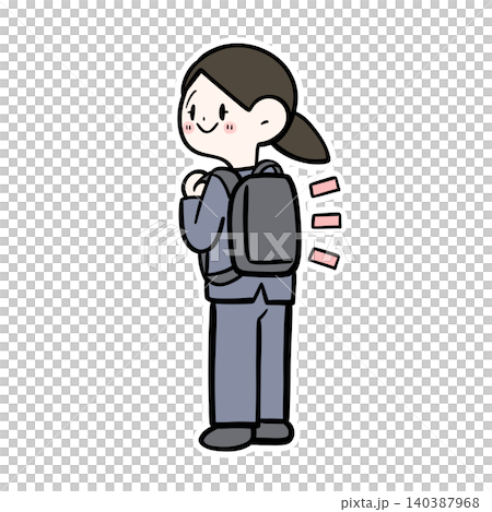 リュックを背負って歩く女性会社員のイラスト｜後ろ姿・通勤 140387968