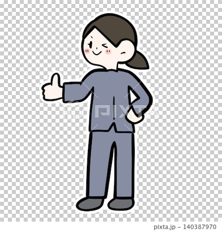 振り返って親指を立てる女性会社員のイラスト|頼れる先輩・グッドポーズ 振り返って親指を立てる女性会社員のイラスト|頼れる先輩・グッドポーズ 140387970