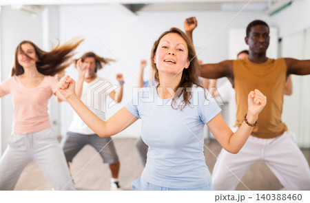 Dance class for people, positive women and men training in studio Dance class for people, positive women and men training in studio 140388460